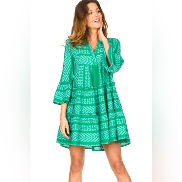 Anthropologie Devotion Twins Green embroidered Ella Tunic Patterned Dress Size M - Picture 12 of 12